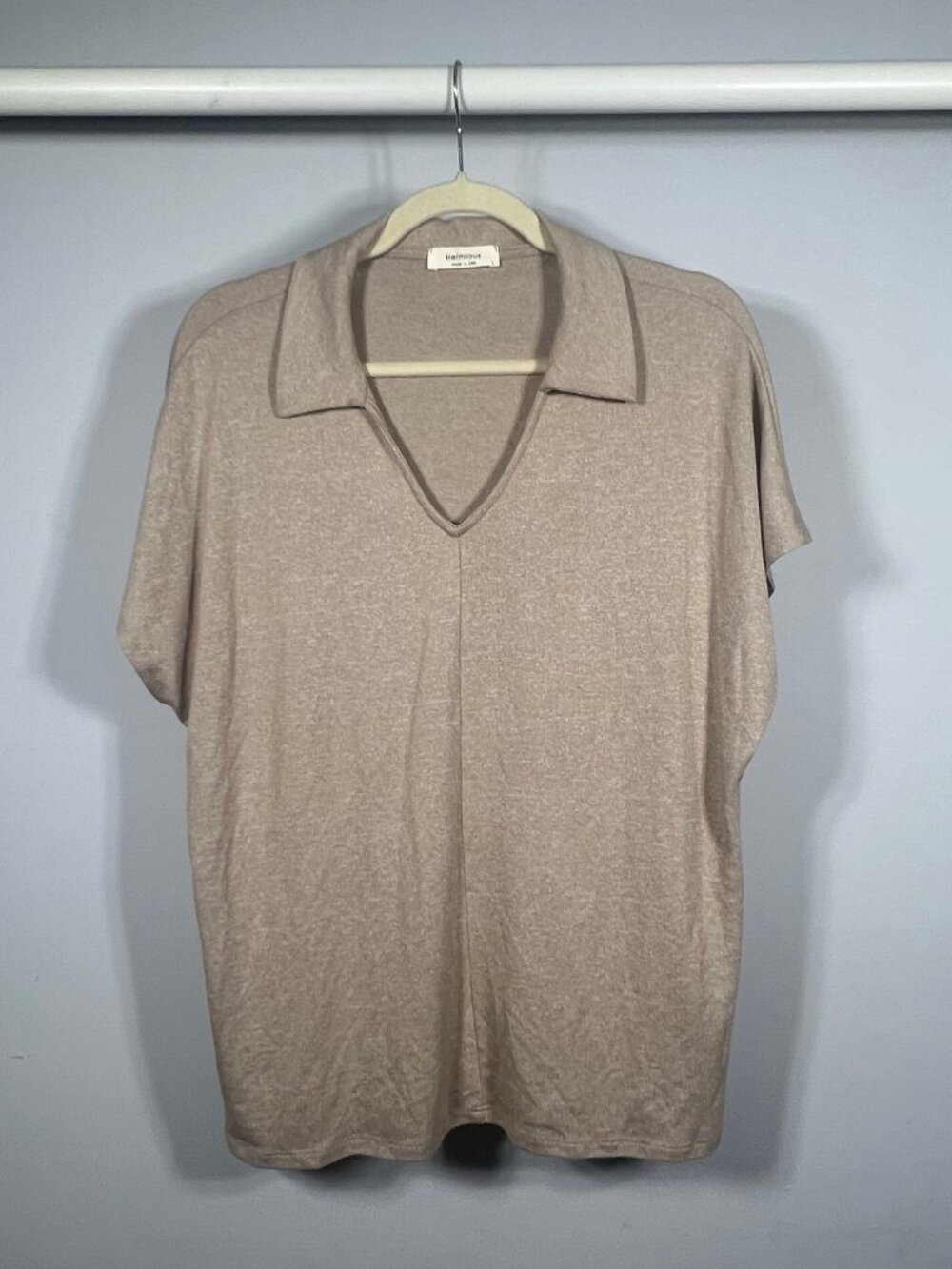 Heimious Top Womens Johnny Collar Polo Lightweight L Short Sleeve Casual USA